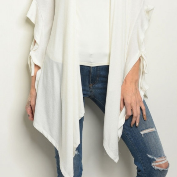 PEACE Creamy White Waterfall Open Front Long Sleeves Cardigan  Sizes Sm & Lg NWT - Picture 2 of 5